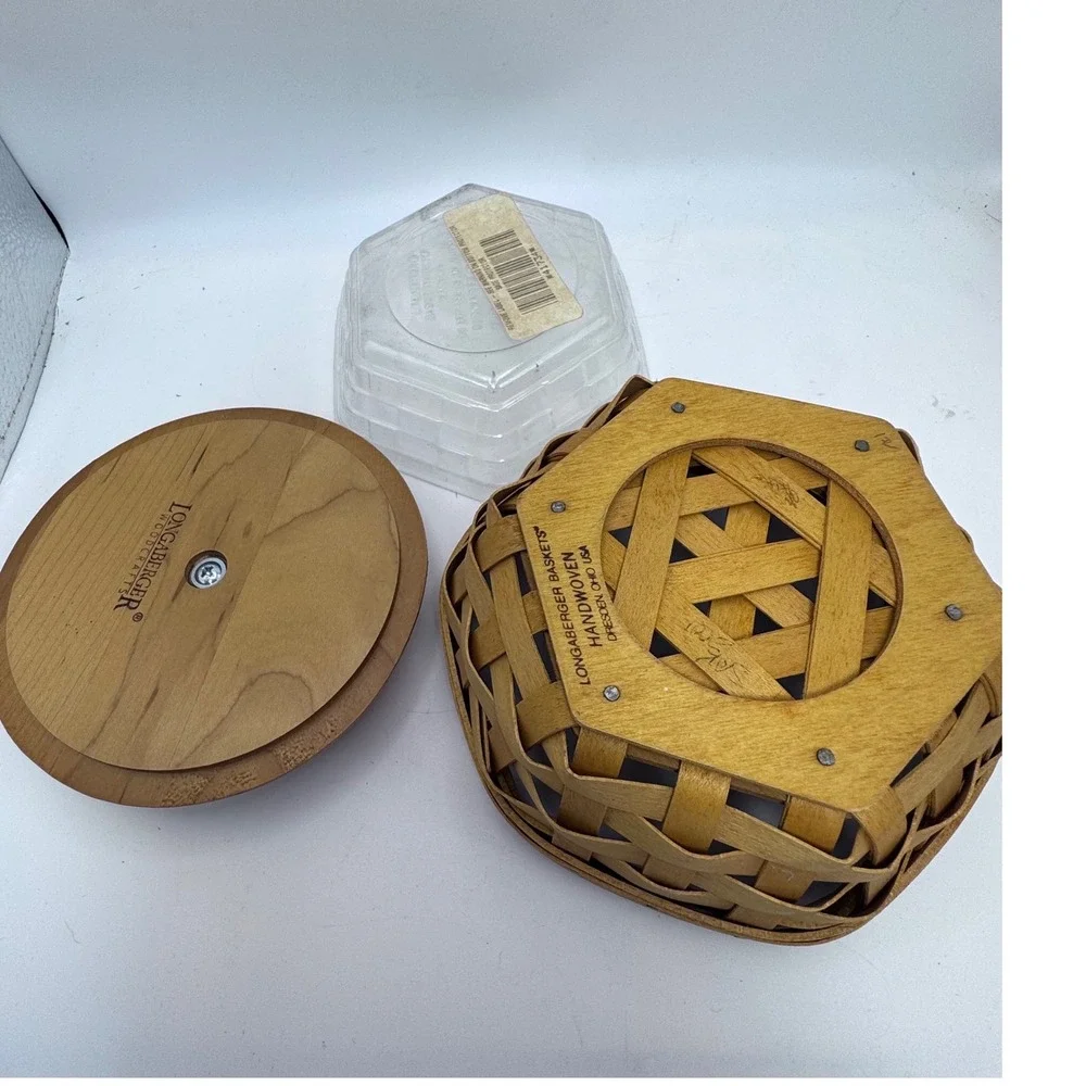 Longaberger Hexagon Basket‎ with Wood Lid and Plastic Protector Dresden Ohio USA
